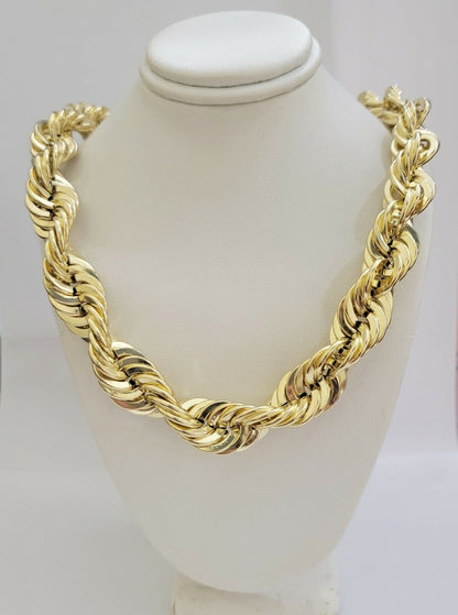 REAL 10k Gold Rope Chain Necklace 17mm Thick 30" Diamond Cut 10kt 102 Grams - Reva Jeweler