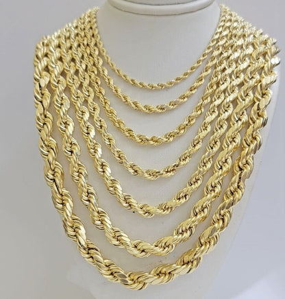 Real 10k Gold Rope Chain Necklace 18" - 30" Inch 3mm - 10mm Men & Women DISCOUNT - Reva Jeweler