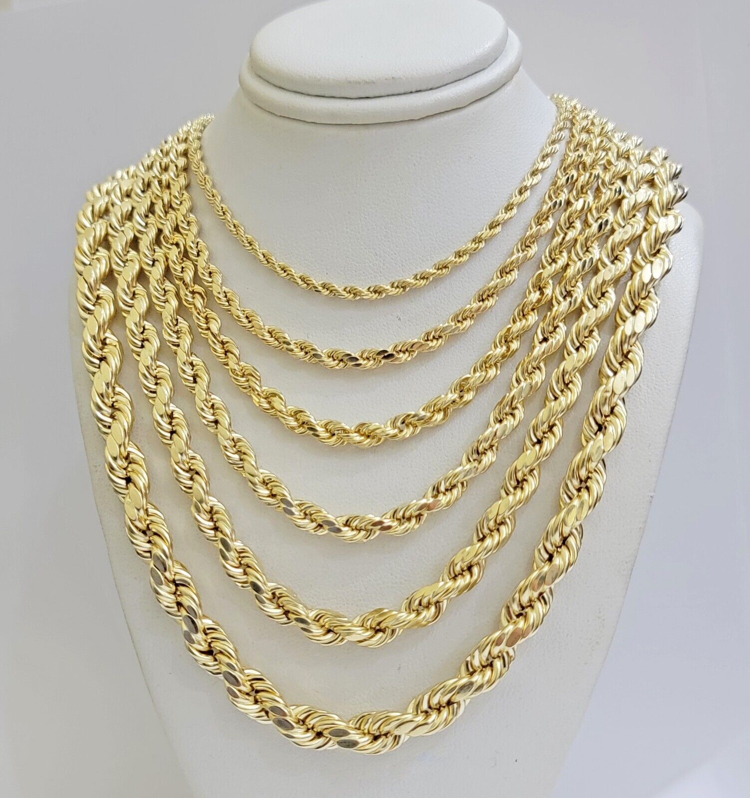 Real 10k Gold Rope Chain Necklace 18 - 30 Inch 3mm to 10mm Diamond Cut 10KT Yellow - Reva Jeweler