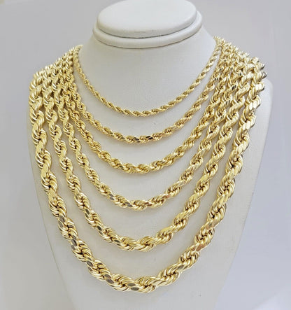 Real 10k Gold Rope Chain Necklace 18 - 30 Inch 3mm to 10mm Diamond Cut 10KT Yellow - Reva Jeweler