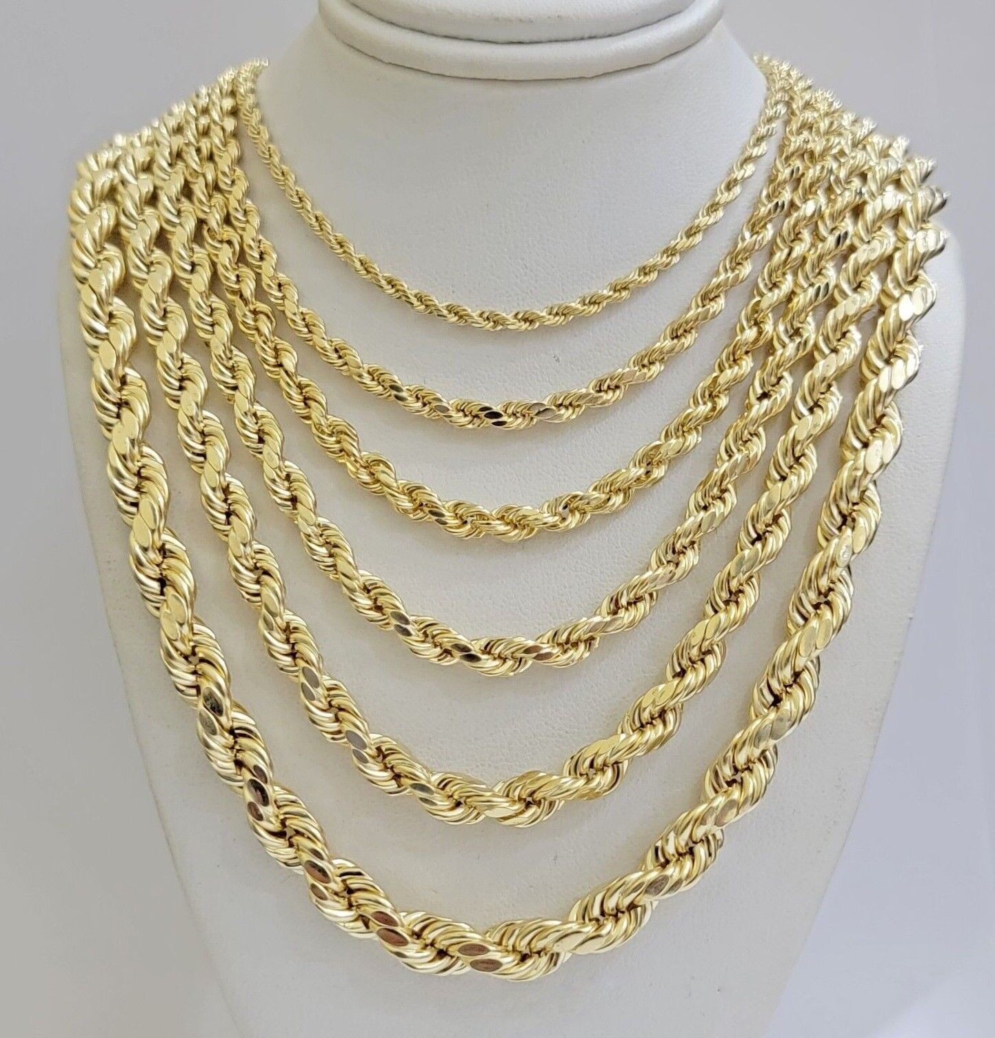 Real 10k Gold Rope Chain Necklace 18 - 30 Inch 3mm to 10mm Diamond Cut 10KT Yellow - Reva Jeweler