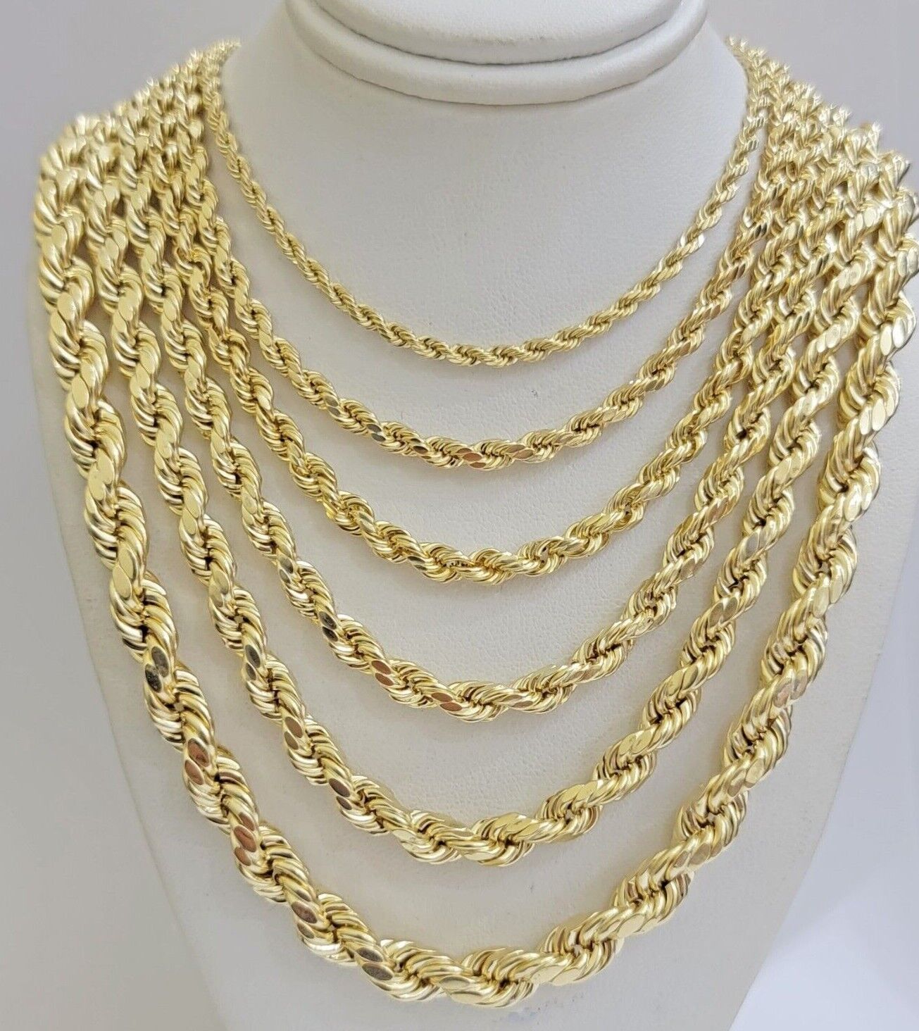 Real 10k Gold Rope Chain Necklace 18 - 30 Inch 3mm to 10mm Diamond Cut 10KT Yellow - Reva Jeweler