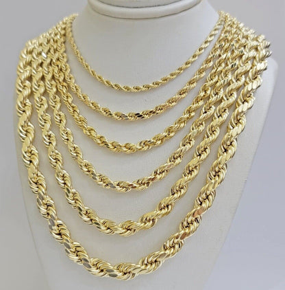 Real 10k Gold Rope Chain Necklace 18 - 30 Inch 3mm to 10mm Diamond Cut 10KT Yellow - Reva Jeweler