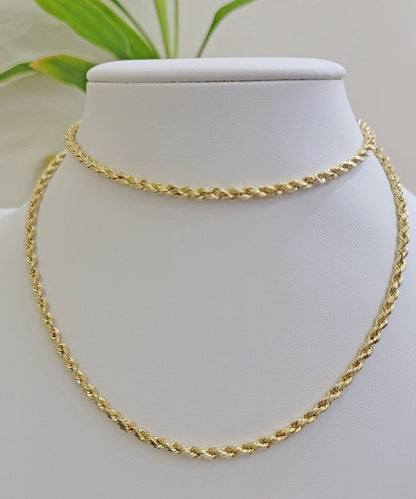 Real 10k Gold Rope Chain Necklace 18 - 30 Inch 3mm to 10mm Diamond Cut 10KT Yellow - Reva Jeweler