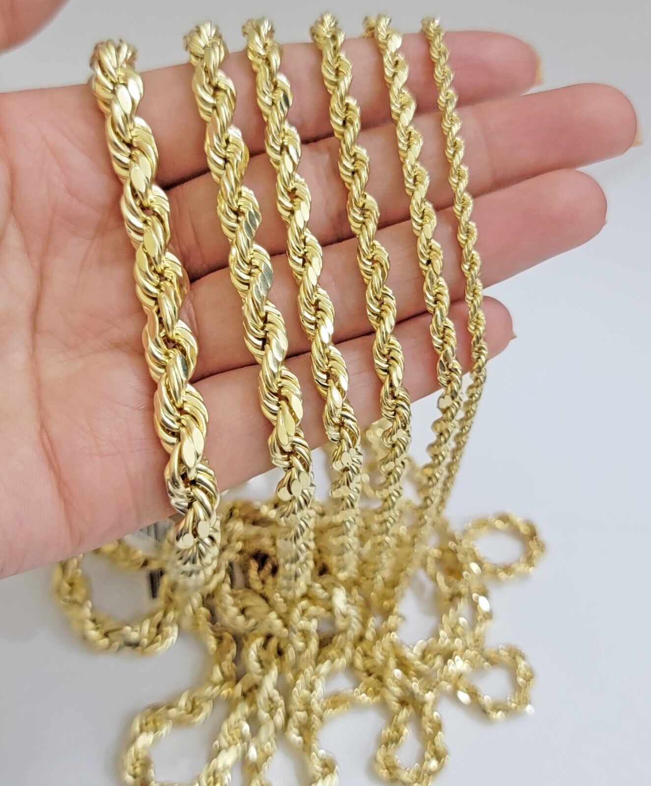 Real 10k Gold Rope Chain Necklace 18 - 30 Inch 3mm to 10mm Diamond Cut 10KT Yellow - Reva Jeweler