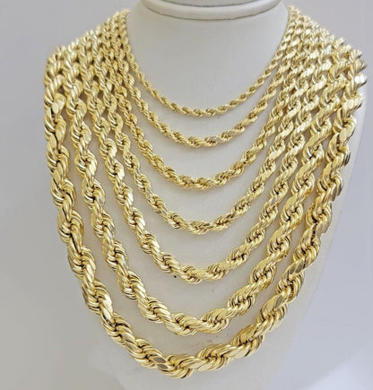 Real 10k Gold Rope Chain Necklace 18 - 30 Inch 3mm to 10mm Diamond Cut 10KT Yellow - Reva Jeweler
