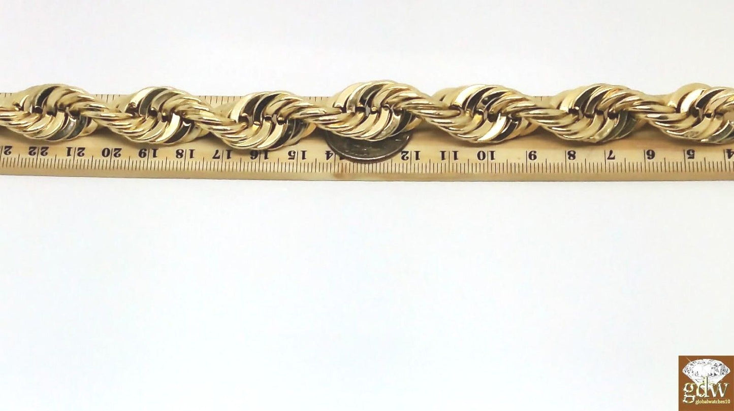 Real 10k Gold Rope Chain Necklace 24 Inch 15mm lobster Lock Men's Authentic 10kt - Reva Jeweler