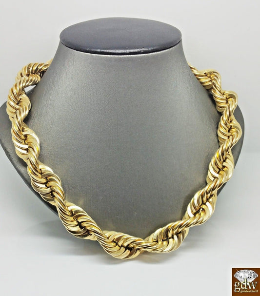 Real 10k Gold Rope Chain Necklace 24 Inch 15mm lobster Lock Men's Authentic 10kt - Reva Jeweler