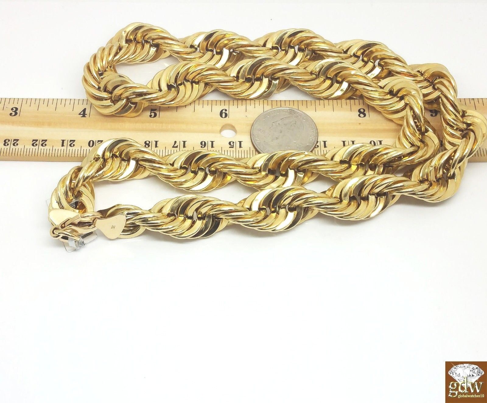 Real 10k Gold Rope Chain Necklace 24 Inch 15mm lobster Lock Men's Authentic 10kt - Reva Jeweler