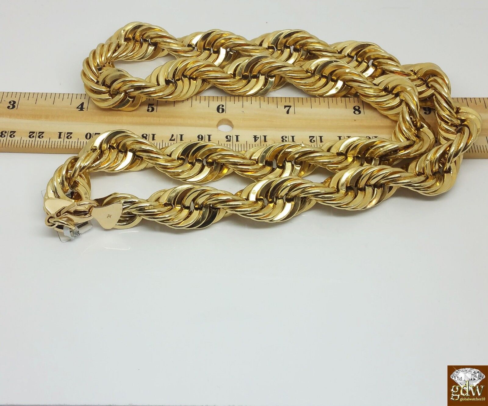 Real 10k Gold Rope Chain Necklace 24 Inch 15mm lobster Lock Men's Authentic 10kt - Reva Jeweler