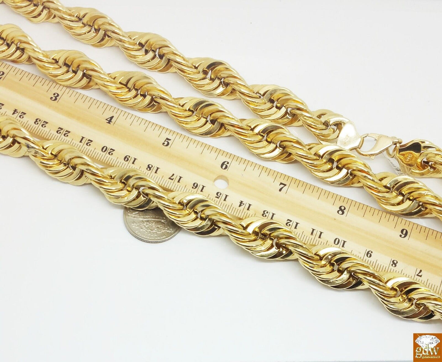 Real 10k Gold Rope Chain Necklace 24 Inch 15mm lobster Lock Men's Authentic 10kt - Reva Jeweler