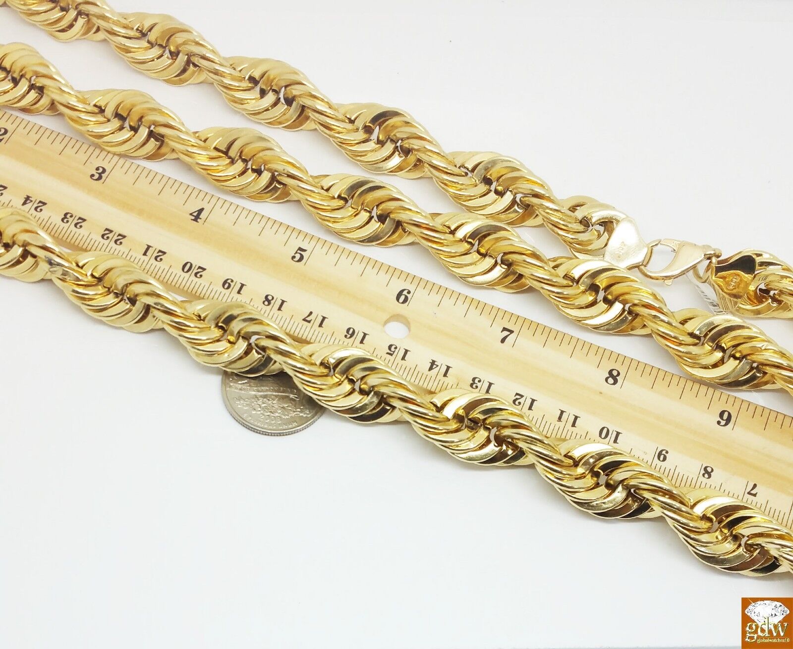 Real 10k Gold Rope Chain Necklace 24 Inch 15mm lobster Lock Men's Authentic 10kt - Reva Jeweler