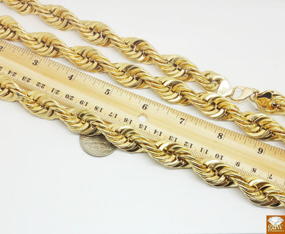 Real 10k Gold Rope Chain Necklace 24 Inch 15mm lobster Lock Men's Authentic 10kt - Reva Jeweler