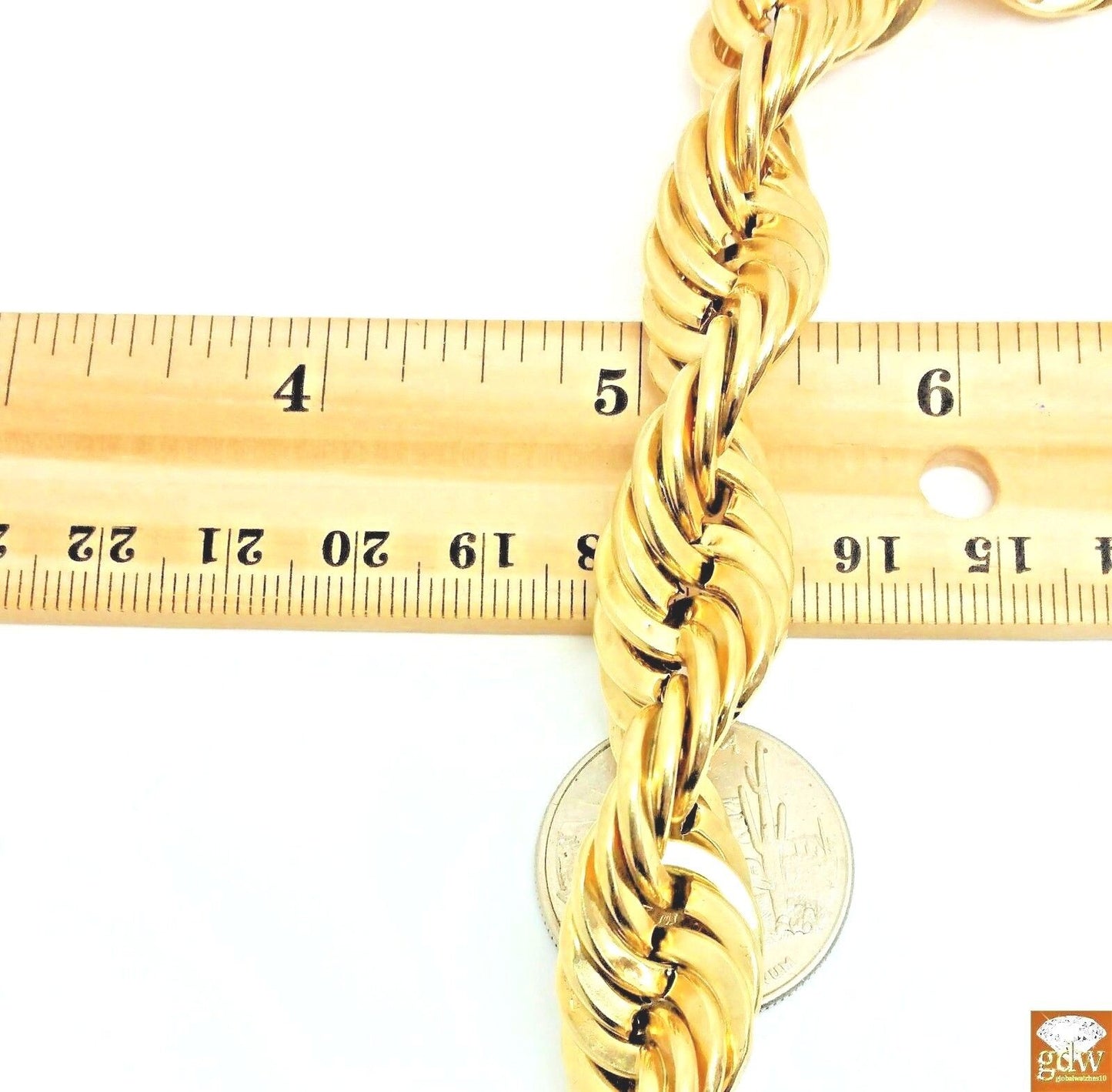 Real 10k Gold Rope Chain Necklace 24 Inch 15mm lobster Lock Men's Authentic 10kt - Reva Jeweler