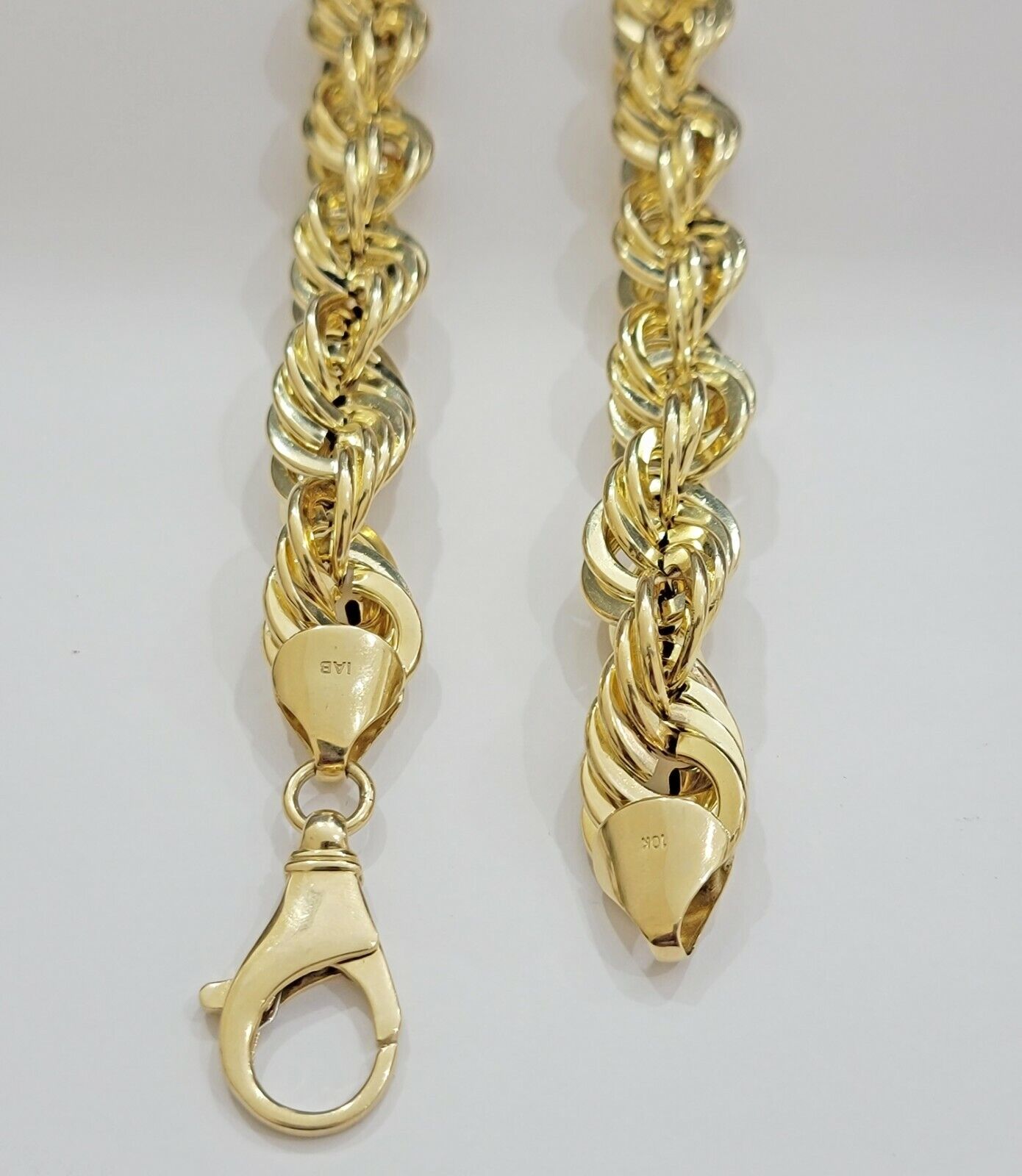 REAL 10k Gold Rope Chain Necklace 24 Inch 17mm Thick Diamond Cuts Men's 10kt - Reva Jeweler