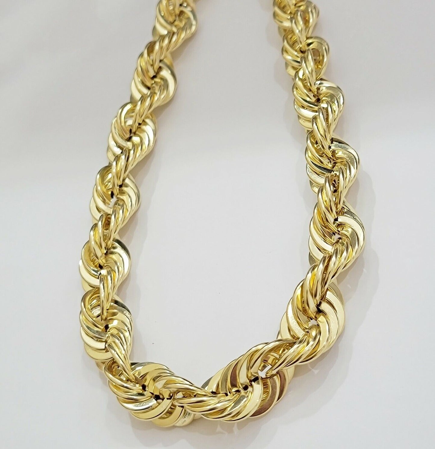 REAL 10k Gold Rope Chain Necklace 24 Inch 17mm Thick Diamond Cuts Men's 10kt - Reva Jeweler