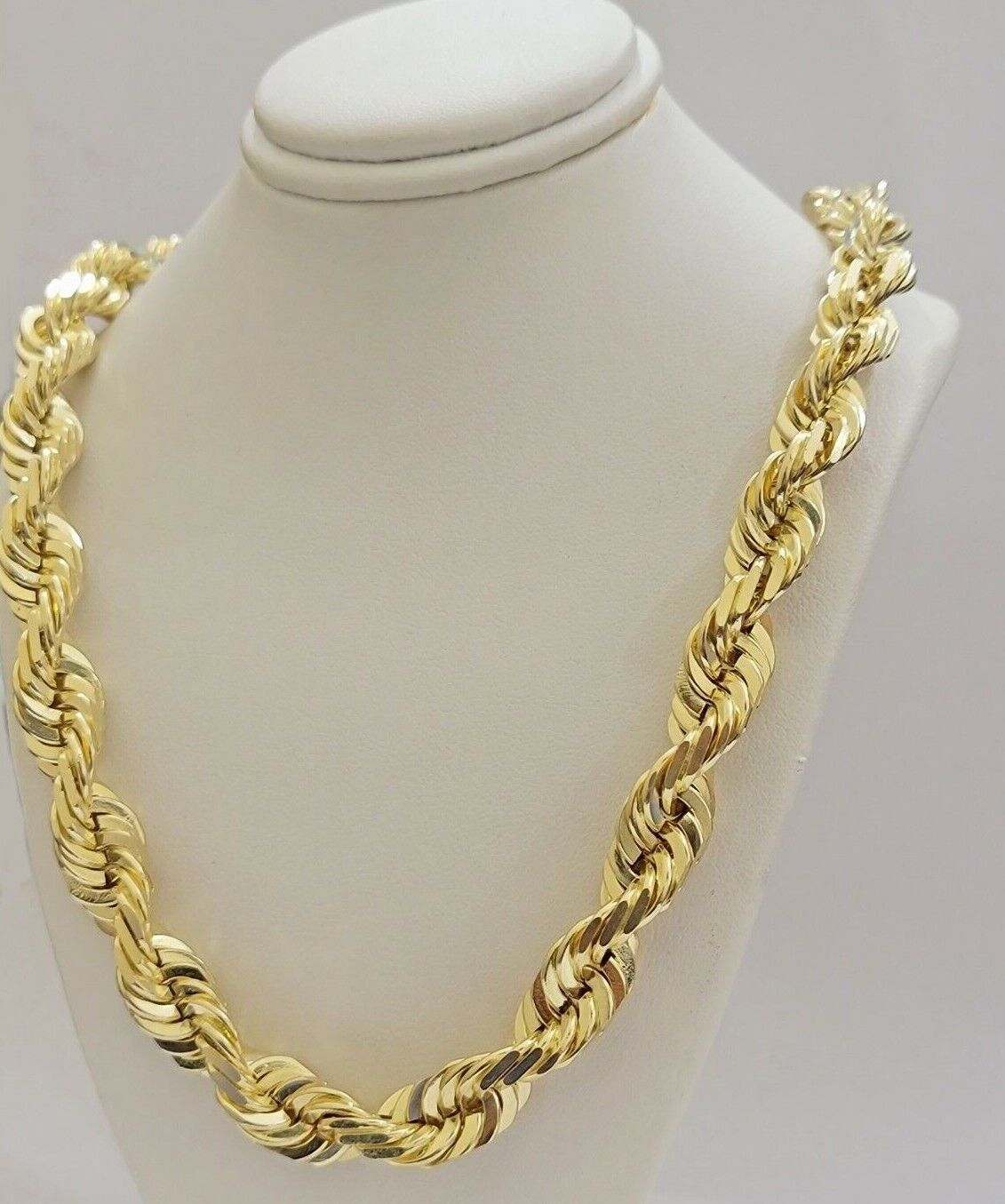 Real 10k Gold Rope Chain Necklace 24Inch 10mm Diamond Cut Men STRONG HEAVY SOLID - Reva Jeweler