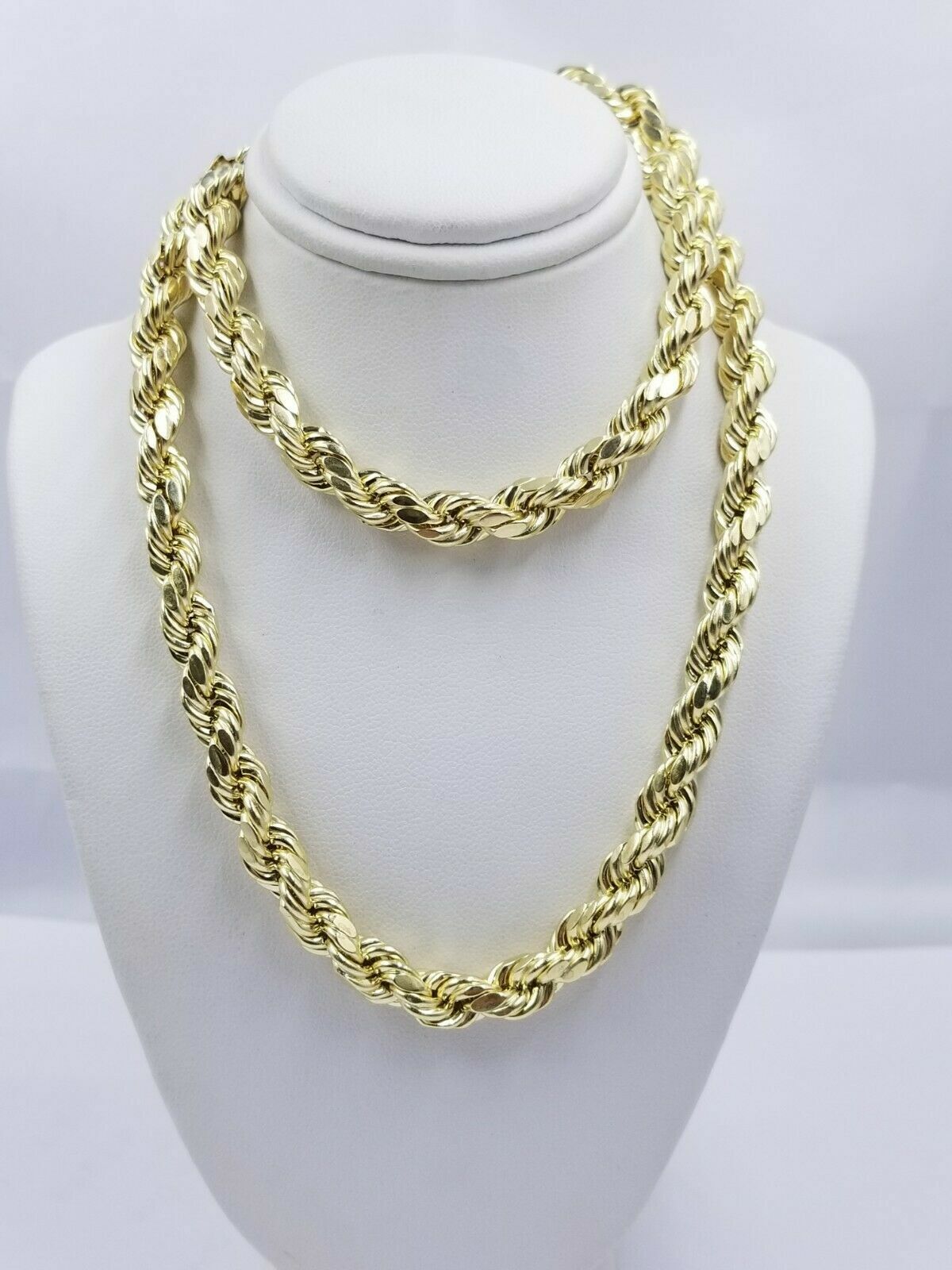 Real 10K Gold Rope Chain Necklace 30 Inch 8mm 10KT Yellow Gold Diamond Cuts Rope - Reva Jeweler