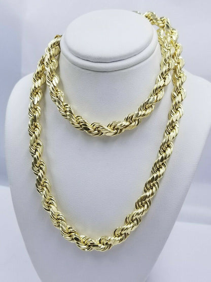 Real 10K Gold Rope Chain Necklace 30 Inch 8mm 10KT Yellow Gold Diamond Cuts Rope - Reva Jeweler