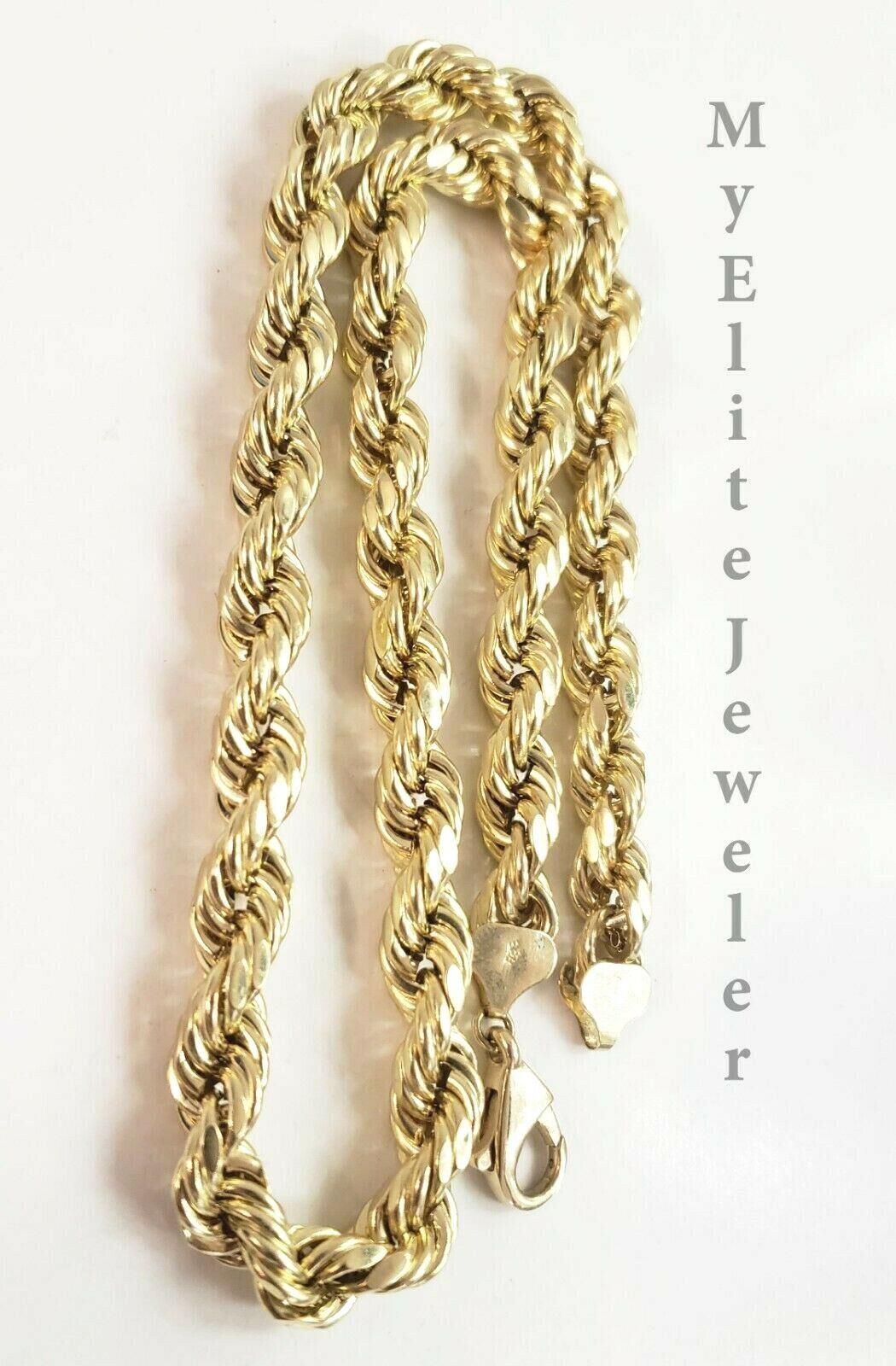 Real 10K Gold Rope Chain Necklace 30 Inch 8mm 10KT Yellow Gold Diamond Cuts Rope - Reva Jeweler