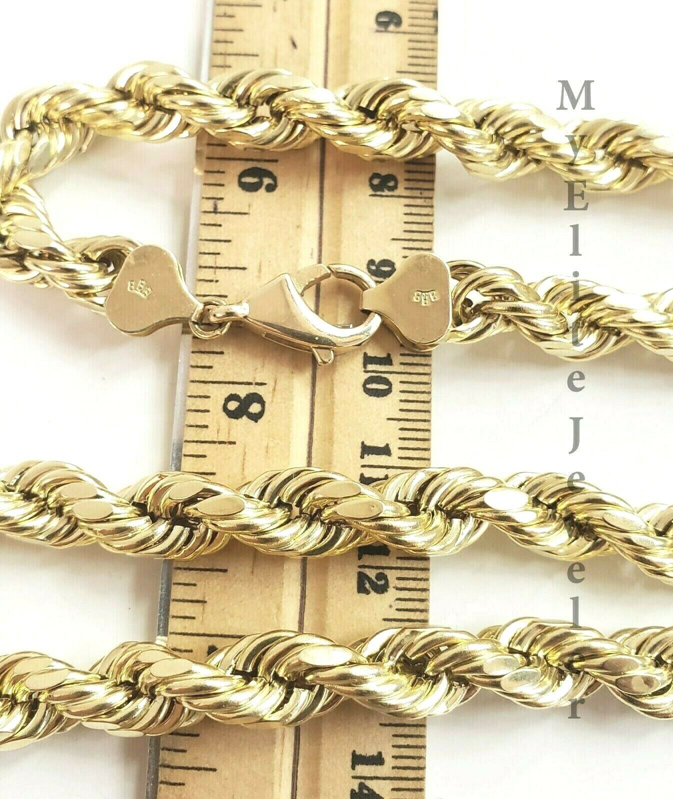 Real 10K Gold Rope Chain Necklace 30 Inch 8mm 10KT Yellow Gold Diamond Cuts Rope - Reva Jeweler