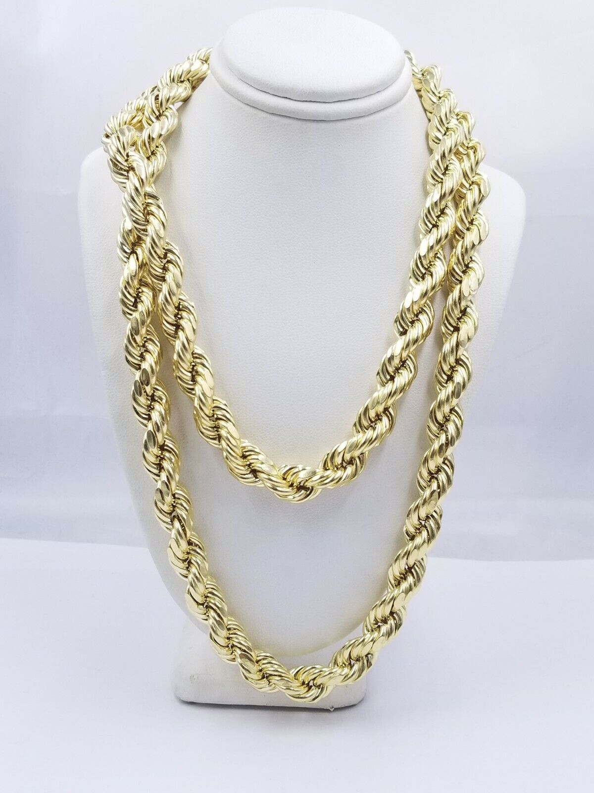 Real 10k Gold Rope Chain Necklace 9mm 28 Inch Diamond Cut 10kt Yellow Gold REAL - Reva Jeweler