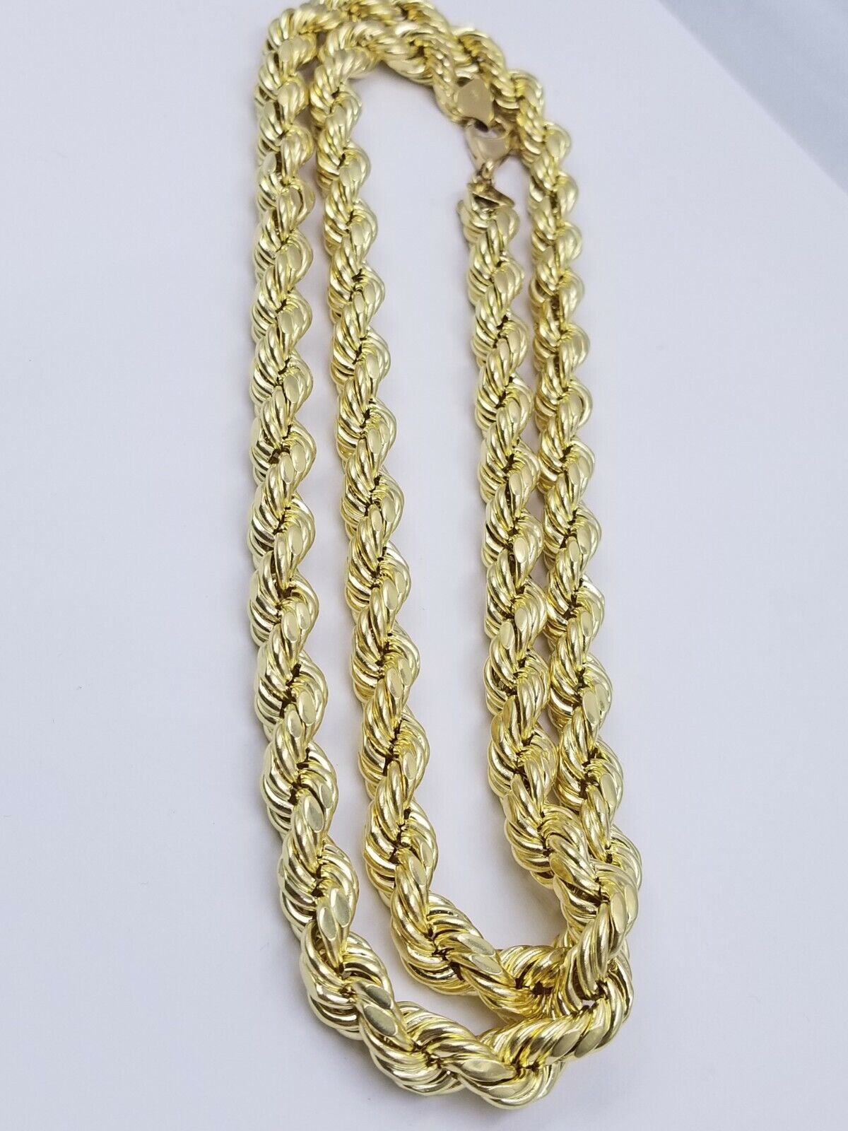 Real 10k Gold Rope Chain Necklace 9mm 28 Inch Diamond Cut 10kt Yellow Gold REAL - Reva Jeweler