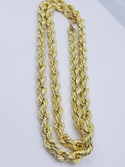 Real 10k Gold Rope Chain Necklace 9mm 28 Inch Diamond Cut 10kt Yellow Gold REAL - Reva Jeweler