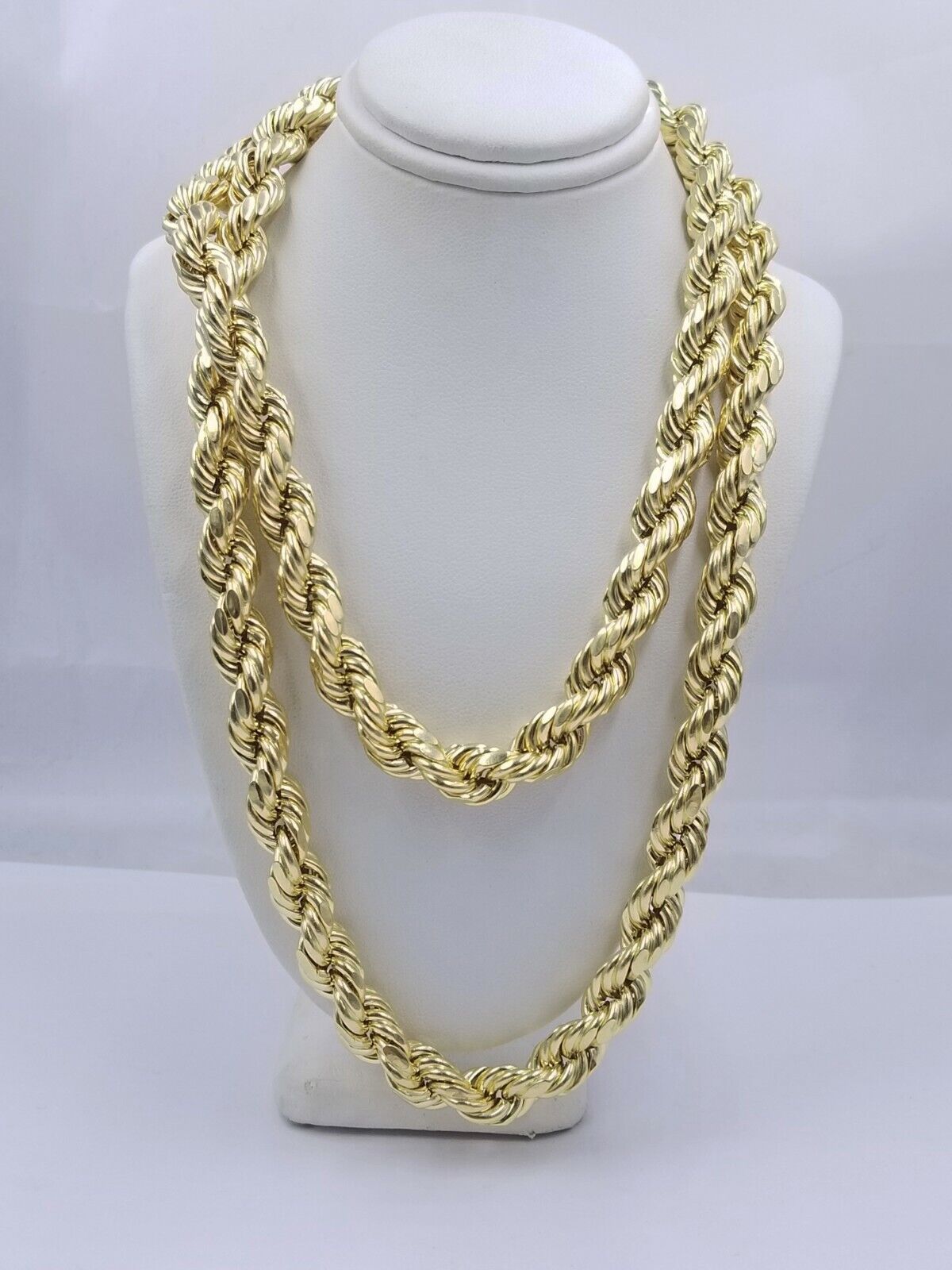 Real 10k Gold Rope Chain Necklace 9mm 28 Inch Diamond Cut 10kt Yellow Gold REAL - Reva Jeweler