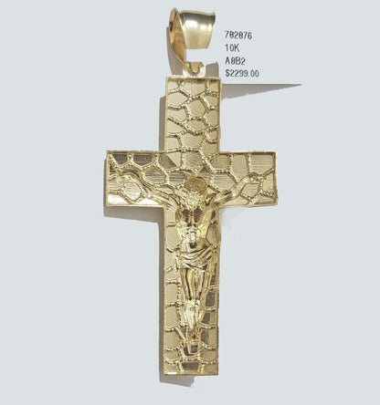 Real 10k Gold Rope Chain Necklace Jesus Cross Charm Pendant Set 20 - 28" inch 5mm - Reva Jeweler
