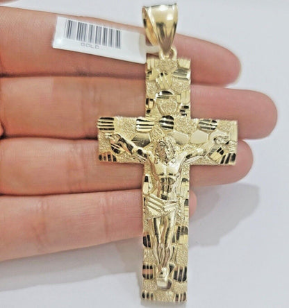 Real 10k Gold Rope Chain Necklace Jesus Cross Charm Pendant Set 20 - 28" inch 5mm - Reva Jeweler
