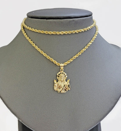 Real 10k gold Rope Chain pendant SET Choose Necklace Length 18 - 28" & Jesus Charm - Reva Jeweler