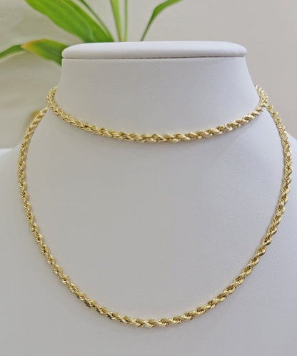Real 10k gold Rope Chain pendant SET Choose Necklace Length 18 - 28" & Jesus Charm - Reva Jeweler