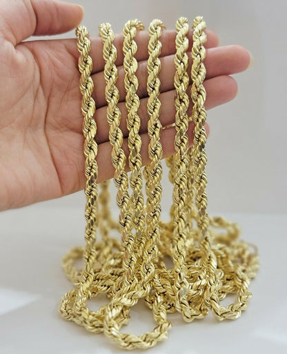 REAL 10k Gold Rope Necklace 24" 7mm Mens Chain 10kt Yellow Gold Lobster,Bracelet - Reva Jeweler