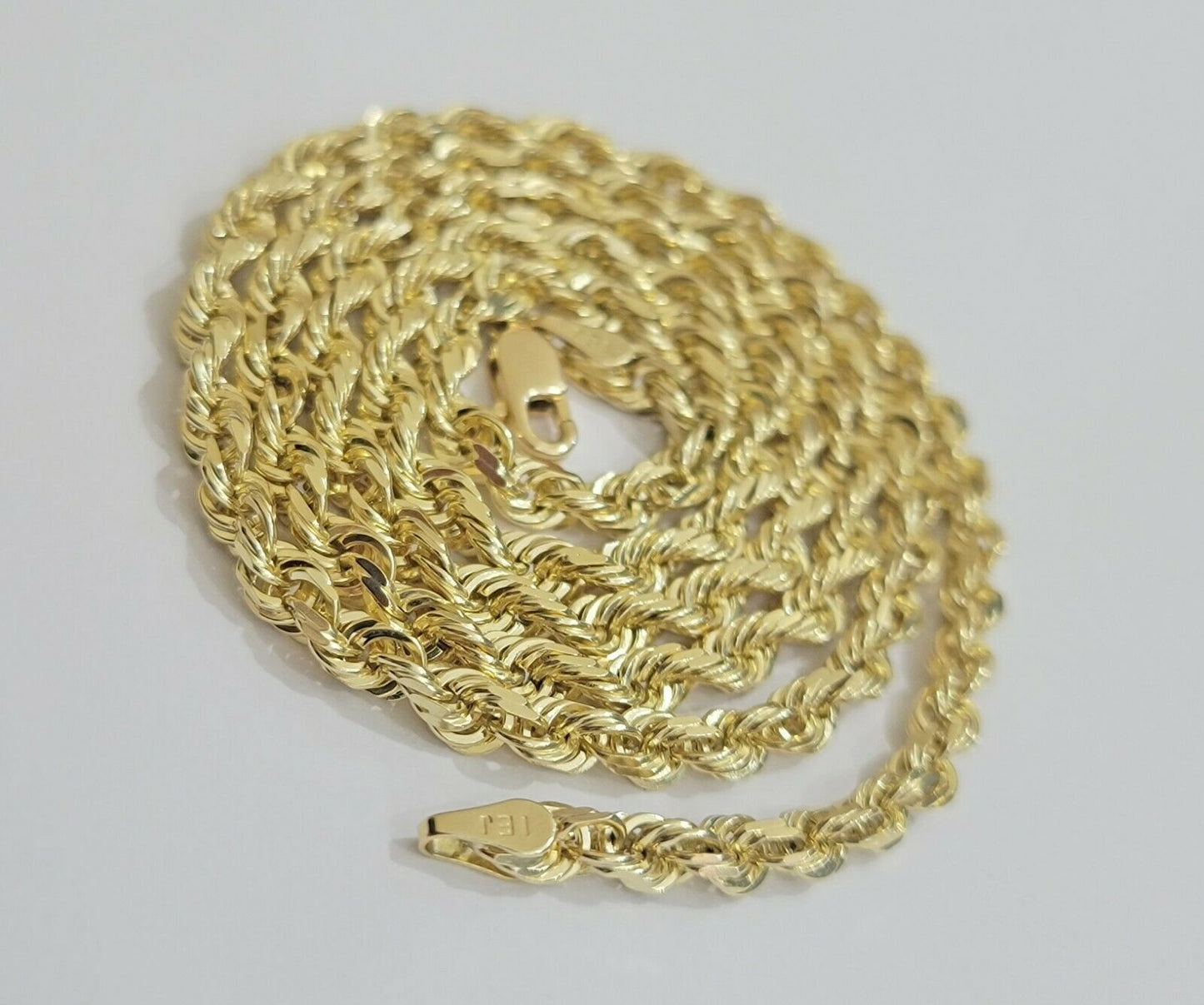 Real 10k Gold Rope Necklace Solid Chain 4mm 18" - 30" Inch REAL 10KT Yellow Gold - Reva Jeweler