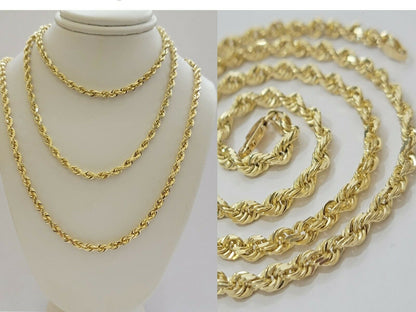 Real 10k Gold Rope Necklace Solid Chain 4mm 18" - 30" Inch REAL 10KT Yellow Gold - Reva Jeweler