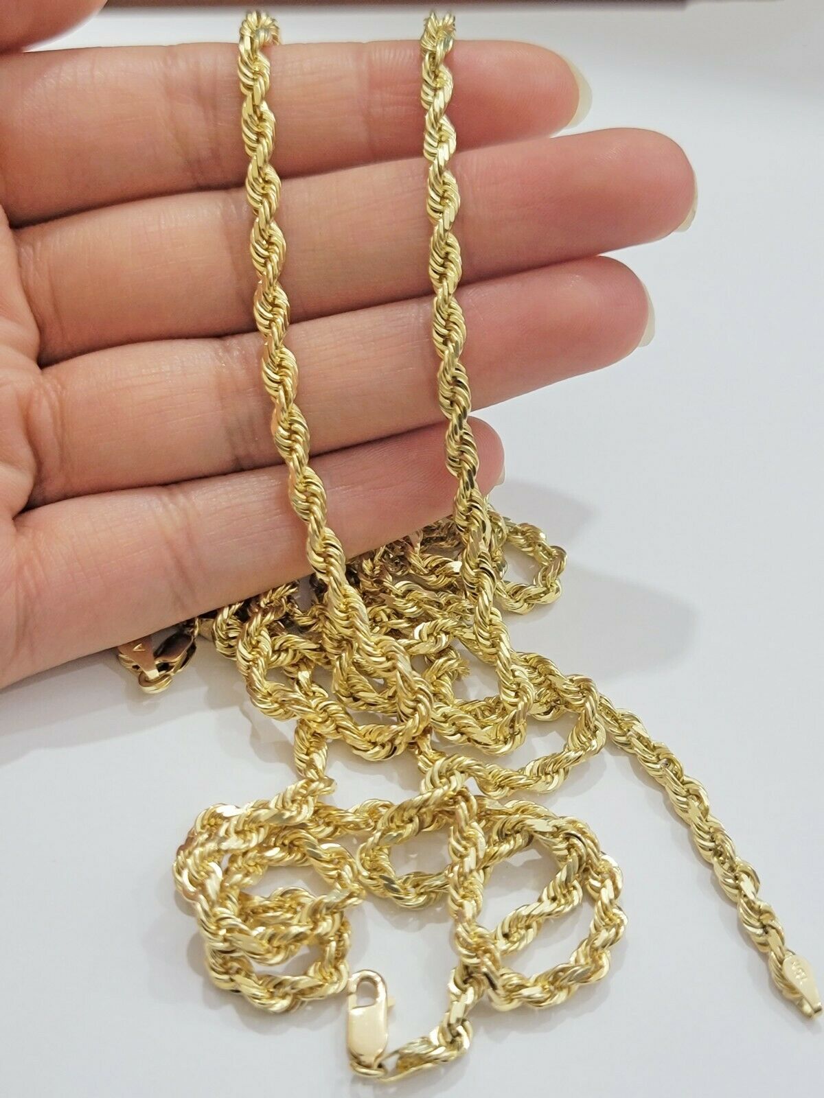 Real 10k Gold Rope Necklace Solid Chain 4mm 18" - 30" Inch REAL 10KT Yellow Gold - Reva Jeweler