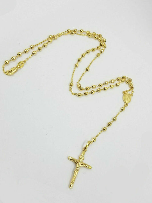 Real 10k Gold Rosary Necklace Ladies Chain 18" with 6" extension Yellow Gold ORO - Reva Jeweler