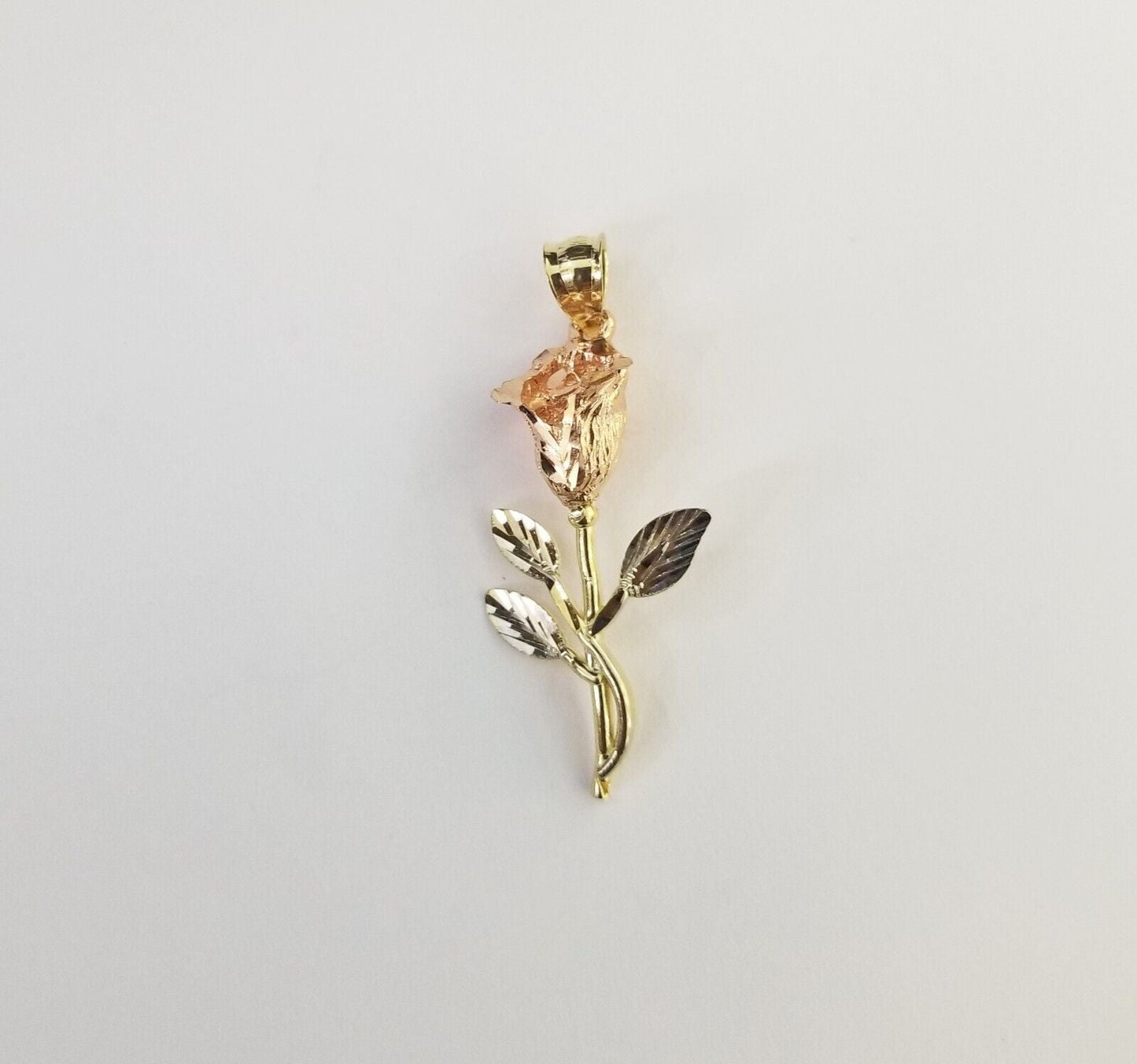 Real 10k Gold Rose Pendant ladies Flower Charm 10kt trio gold Women - Reva Jeweler
