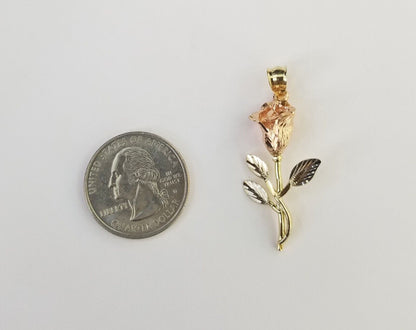 Real 10k Gold Rose Pendant ladies Flower Charm 10kt trio gold Women - Reva Jeweler