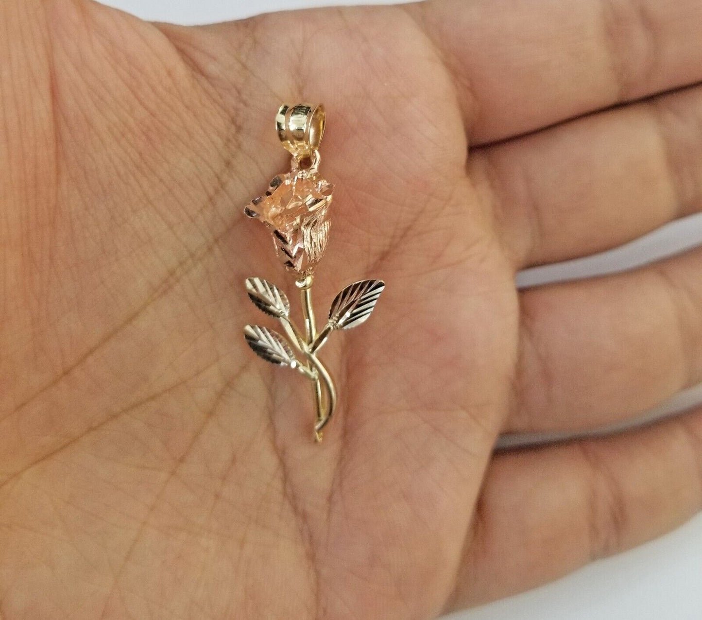 Real 10k Gold Rose Pendant ladies Flower Charm 10kt trio gold Women - Reva Jeweler