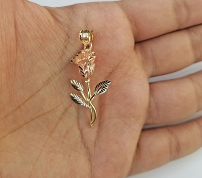Real 10k Gold Rose Pendant ladies Flower Charm 10kt trio gold Women - Reva Jeweler