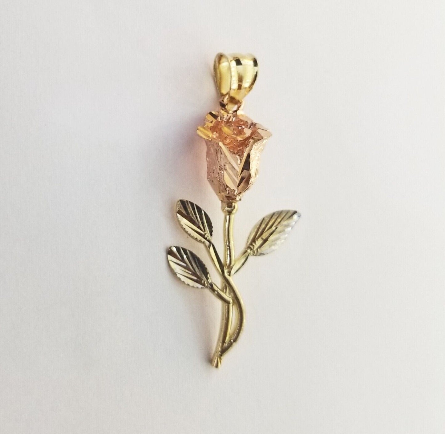 Real 10k Gold Rose Pendant ladies Flower Charm 10kt trio gold Women - Reva Jeweler