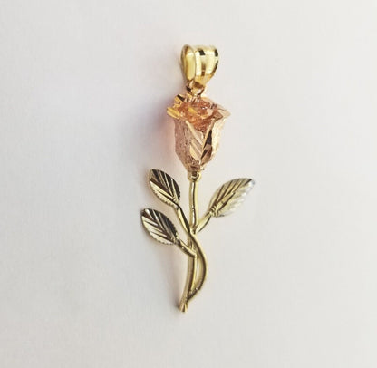 Real 10k Gold Rose Pendant ladies Flower Charm 10kt trio gold Women - Reva Jeweler