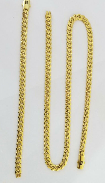 Real 10k Gold Royal Miami Cuban Monaco Link Chain 8mm 20" yellow gold necklace - Reva Jeweler