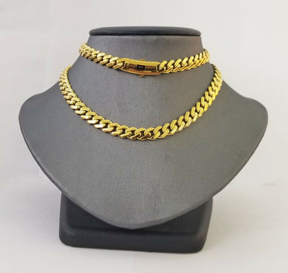 Real 10k Gold Royal Miami Cuban Monaco Link Chain 8mm 24" yellow gold necklace - Reva Jeweler