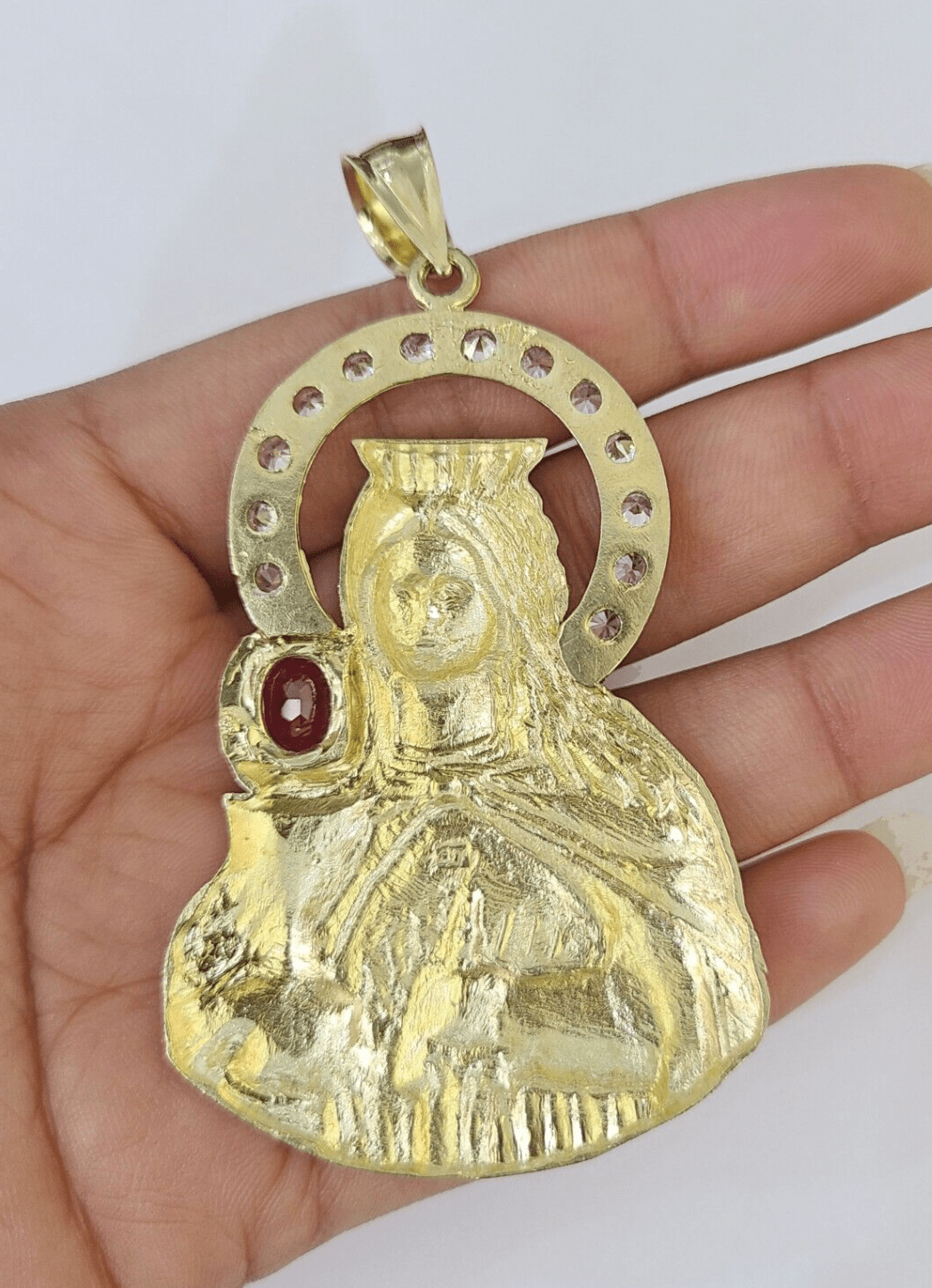 Real 10K Gold Saint Barbara Charm Diamond Cut 10kt yellow Gold Pendent 3" - GoldenlinQ