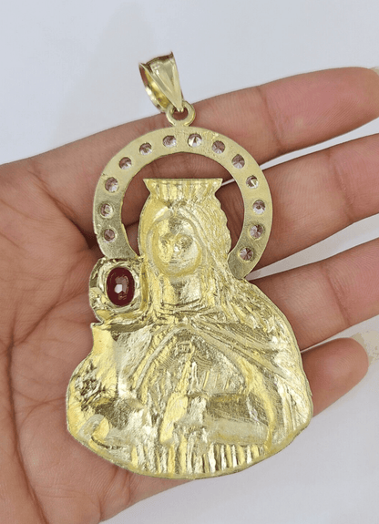 Real 10K Gold Saint Barbara Charm Diamond Cut 10kt yellow Gold Pendent 3" - GoldenlinQ