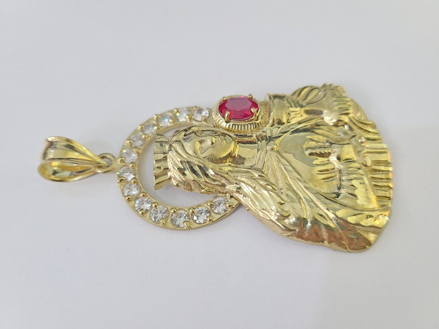 Real 10K Gold Saint Barbara Charm Diamond Cut 10kt yellow Gold Pendent 3" - GoldenlinQ