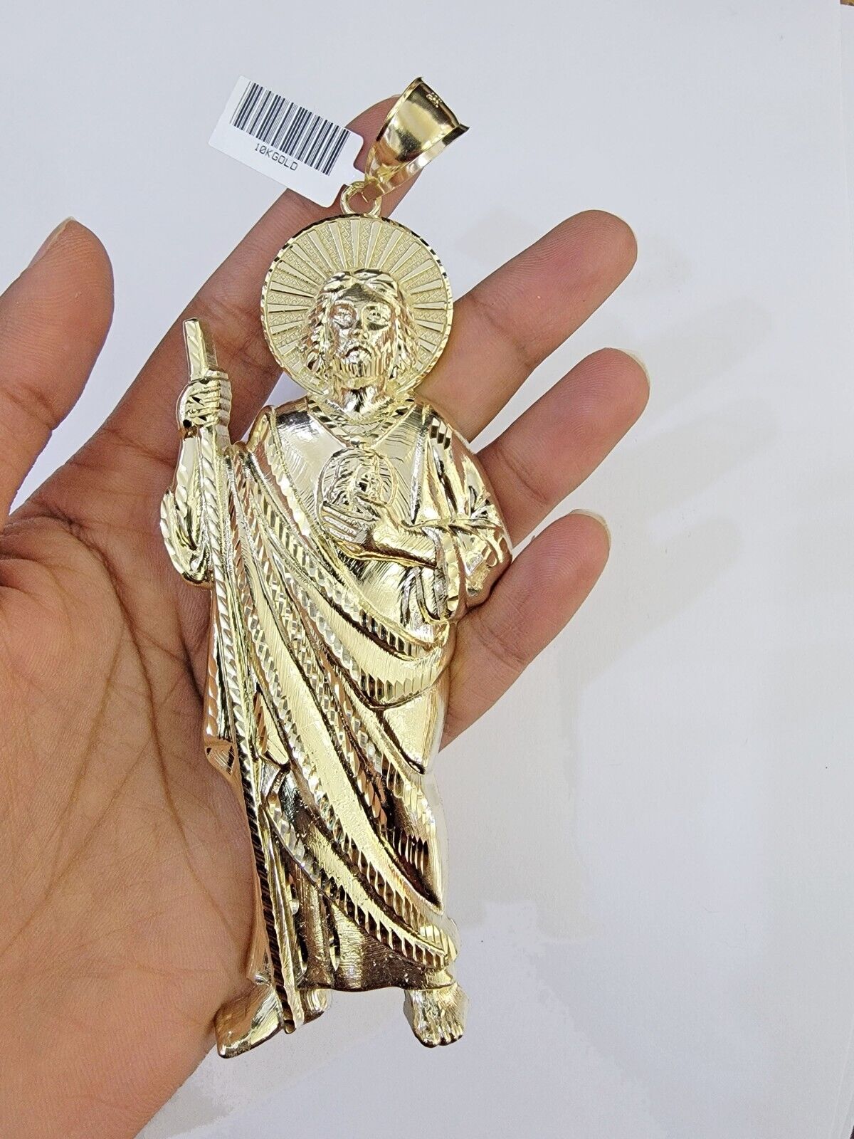 Real 10K Gold Saint Jude Charm Diamond Cut 10kt yellow Gold Charm - Reva Jeweler
